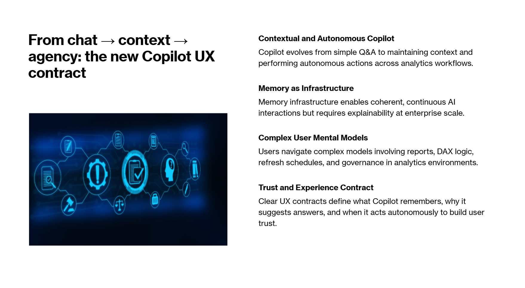 AI UX Quality Scorecard showing dimensions for memory, grounding, delegation, agent control, and beyond chat